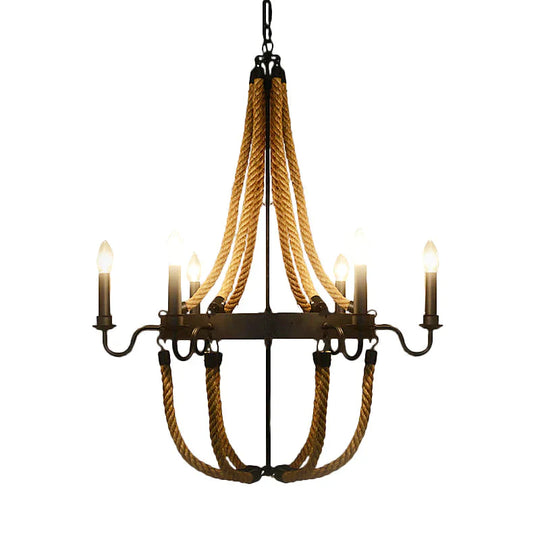 Pauline’s Metal Empire Chandelier - Industrial Lodge Style Pendant With Rope Detail
