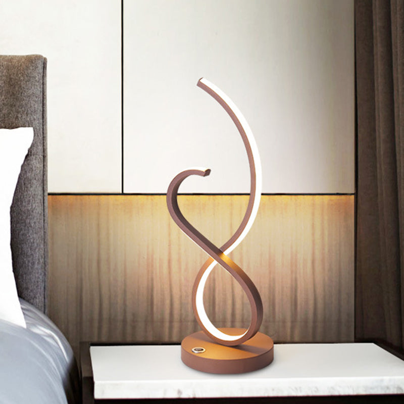 Simona - Coffee Metallic Linear Table Lamp: Minimalist Led Nightstand Lighting / Warm