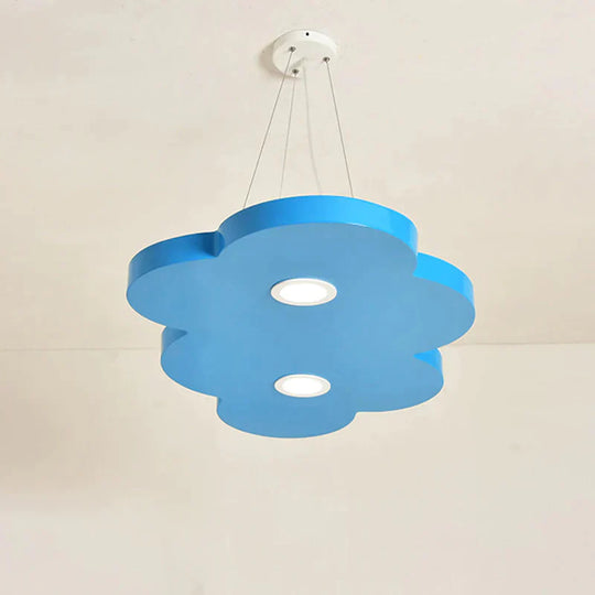 Orange/Blue/Green Cloud Hanging Lamp Cartoon Style Led Metal Pendant Chandelier In Warm/White Light