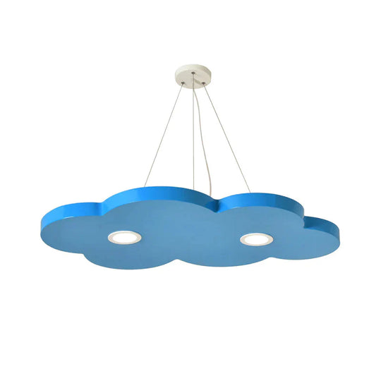 Orange/Blue/Green Cloud Hanging Lamp Cartoon Style Led Metal Pendant Chandelier In Warm/White Light