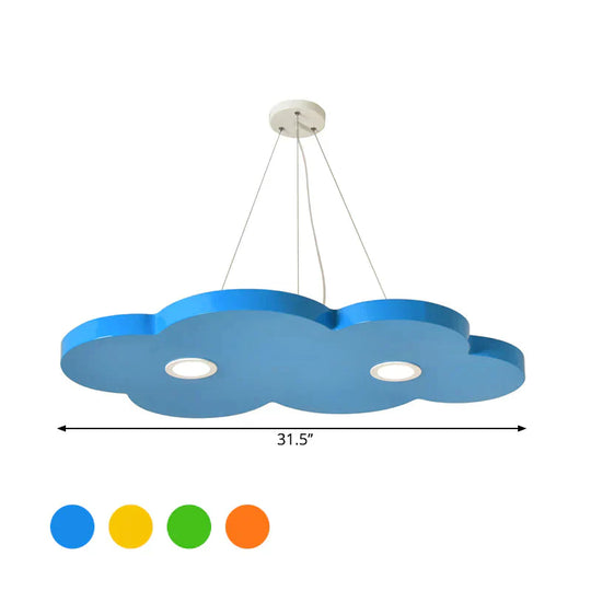 Orange/Blue/Green Cloud Hanging Lamp Cartoon Style Led Metal Pendant Chandelier In Warm/White Light