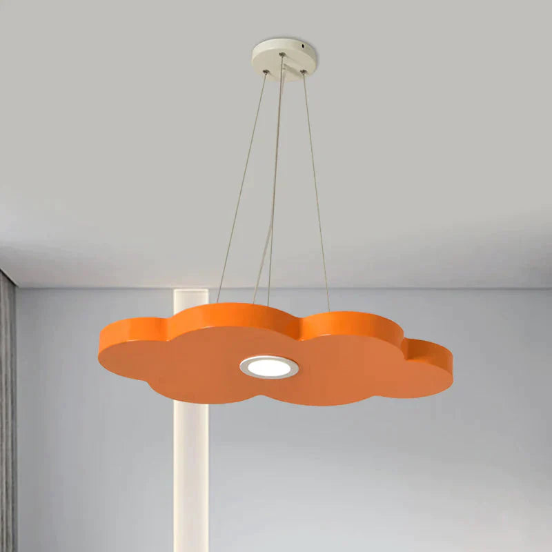 Orange/Blue/Green Cloud Hanging Lamp Cartoon Style Led Metal Pendant Chandelier In Warm/White Light