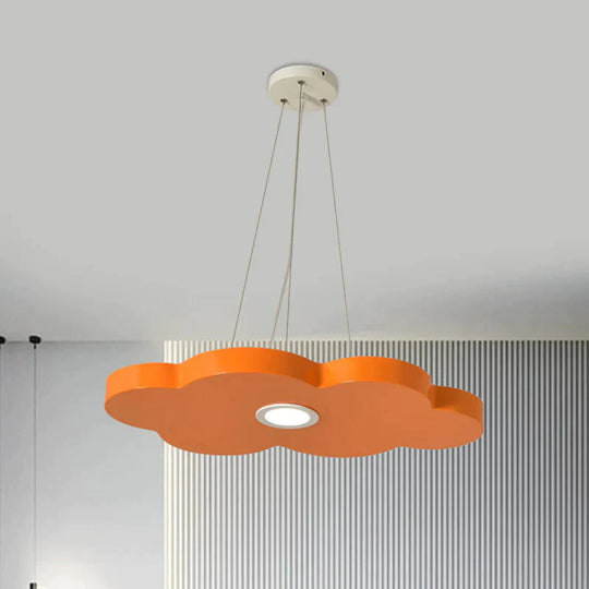 Orange/Blue/Green Cloud Hanging Lamp Cartoon Style Led Metal Pendant Chandelier In Warm/White Light