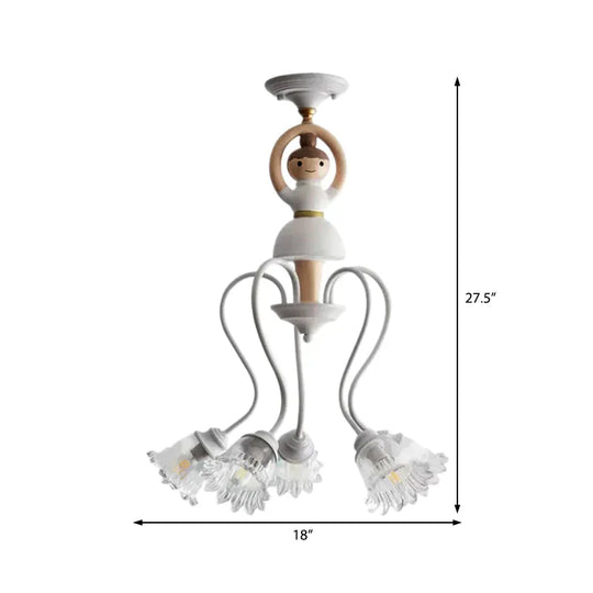 Resin Ballet Pendant Light With Flower Shade 5 Lights Creative Chandelier In White For Kindergarten