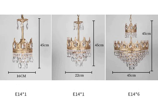 French Retro All Copper Crown Crystal Chandelier Living Room Dining Cloakroom Dia16Cm / Tri - Color