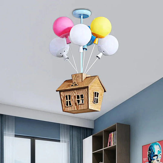 Cartoon Balloon Pendant Light Eight Lights Metal Multi - Color Chandelier With Chalet For