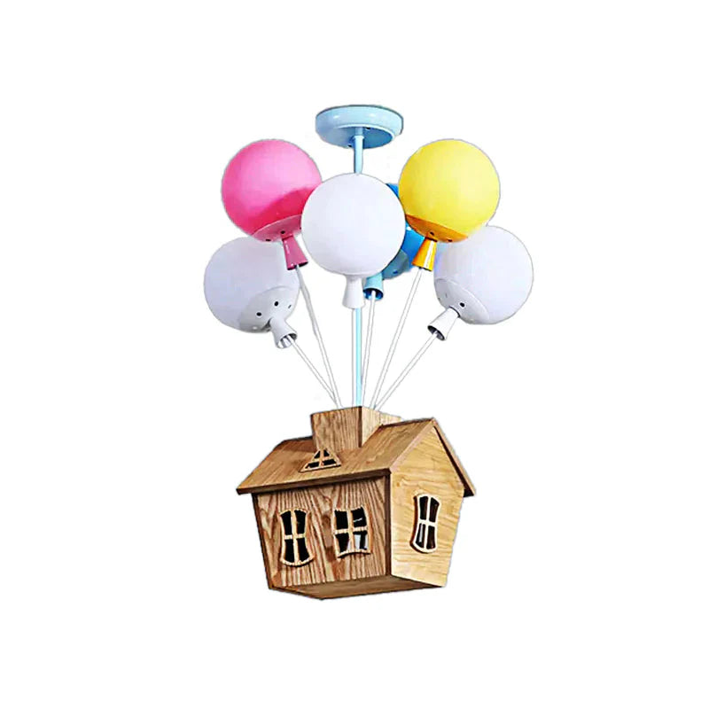 Cartoon Balloon Pendant Light Eight Lights Metal Multi - Color Chandelier With Chalet For