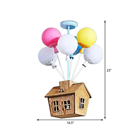 Cartoon Balloon Pendant Light Eight Lights Metal Multi - Color Chandelier With Chalet For