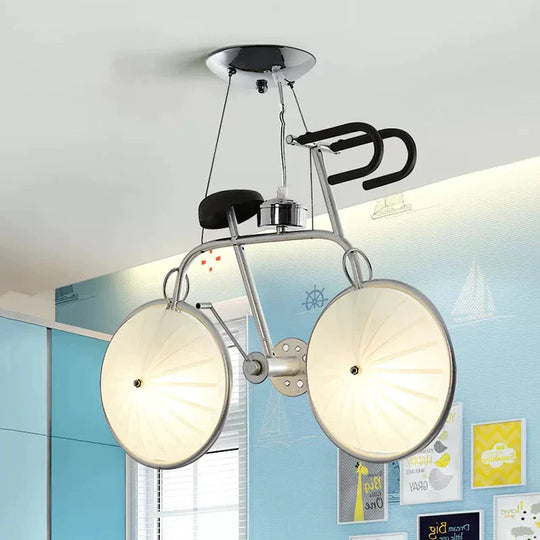 Creative Bicycle Hanging Light Metal Acrylic Chrome Chandelier For Boys Girls Bedroom