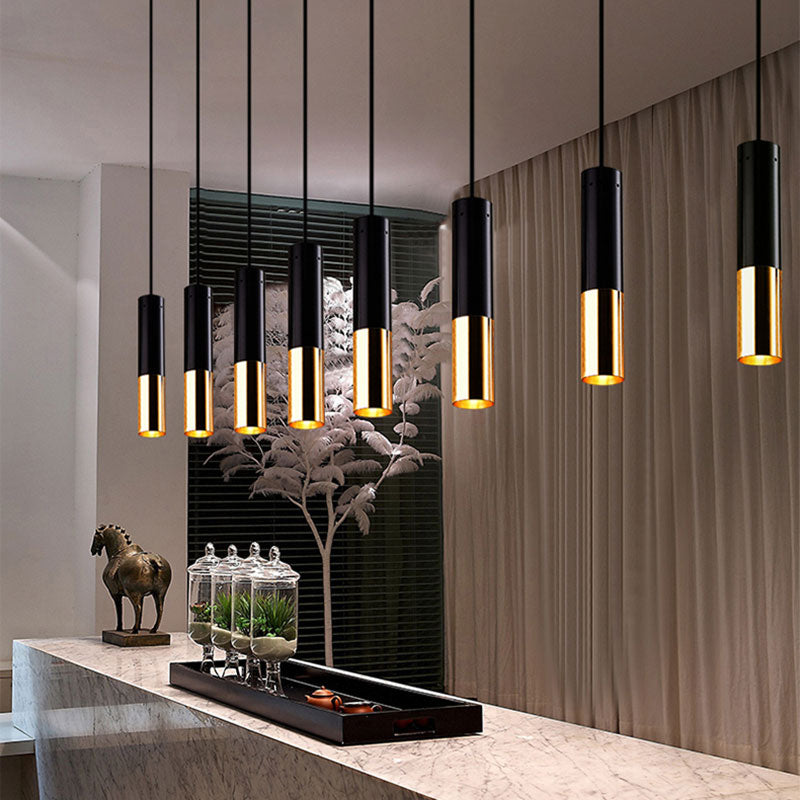 Modern Black And Gold Cylinder Pendant Lighting For Bar Cafe Black - Gold