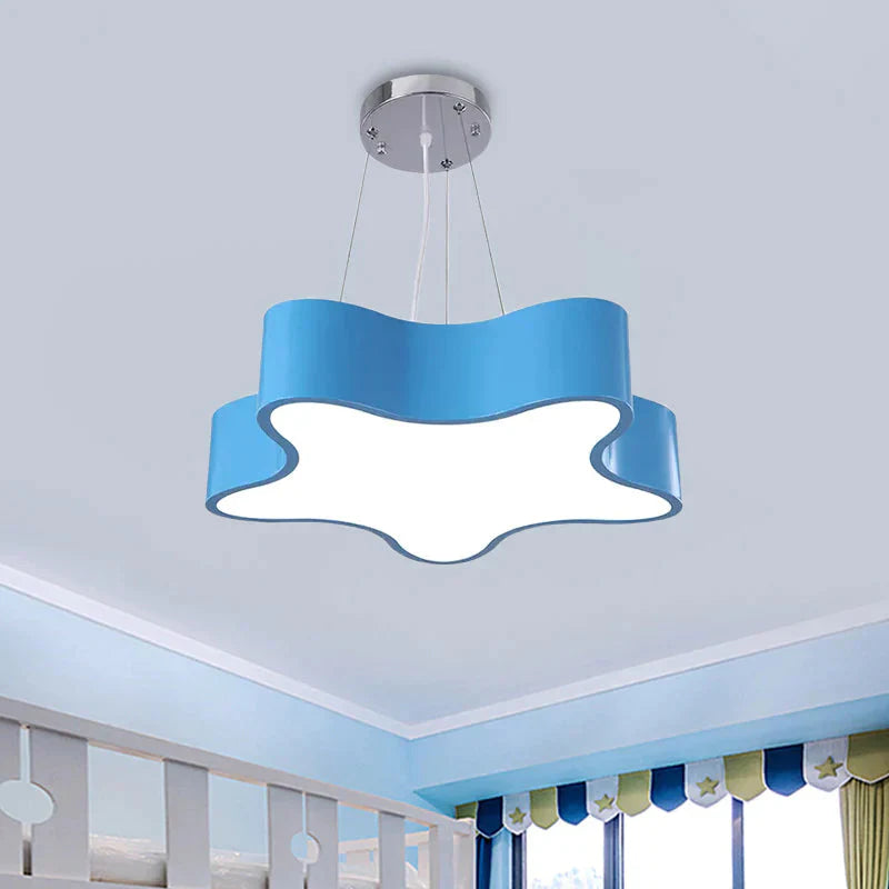 Kids Led Pendant Light Kit With Acrylic Shade Red/Yellow/Blue Star Hanging Chandelier For Bedroom