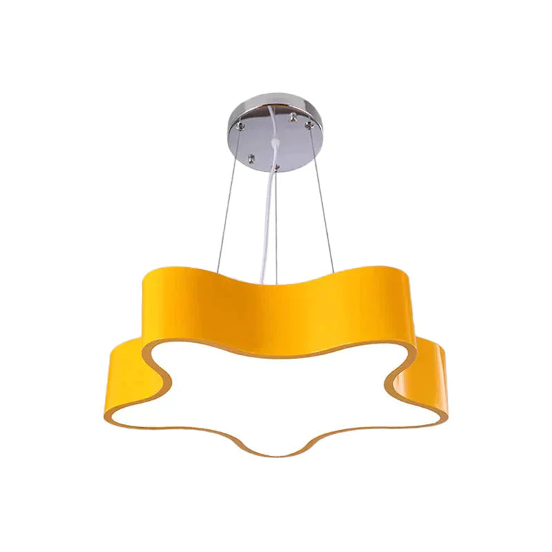 Kids Led Pendant Light Kit With Acrylic Shade Red/Yellow/Blue Star Hanging Chandelier For Bedroom