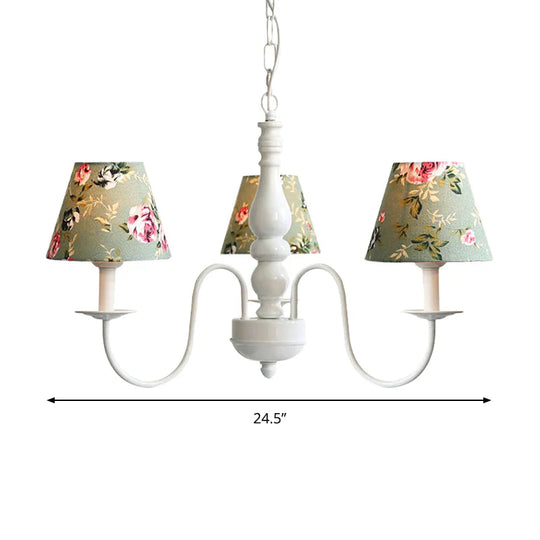 Kids Flower Hanging Light With Tapered Shade 3 Lights Metal Chandelier In Green For Nursing Room