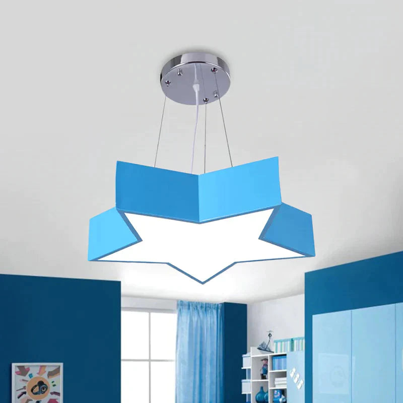 Red/Blue Five - Pointed Star Chandelier Light Children Led Acrylic Ceiling Suspension Lamp Blue