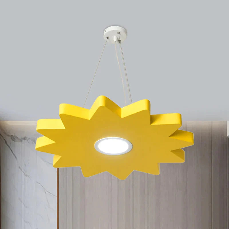 Metal Sun/Star/Moon Ceiling Light Kids Style Led Pendant Chandelier In Yellow/Orange/Blue For