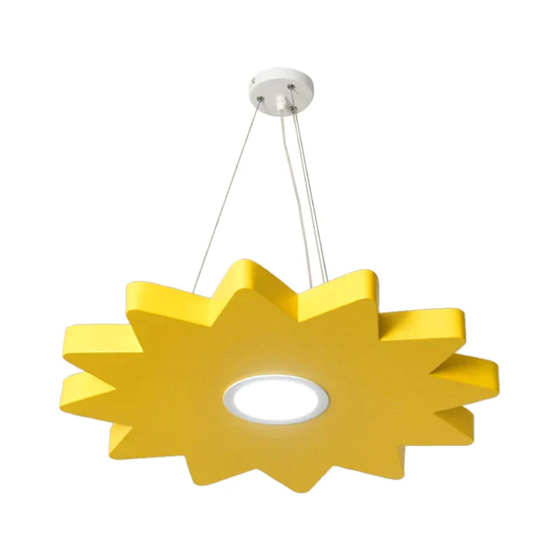 Metal Sun/Star/Moon Ceiling Light Kids Style Led Pendant Chandelier In Yellow/Orange/Blue For