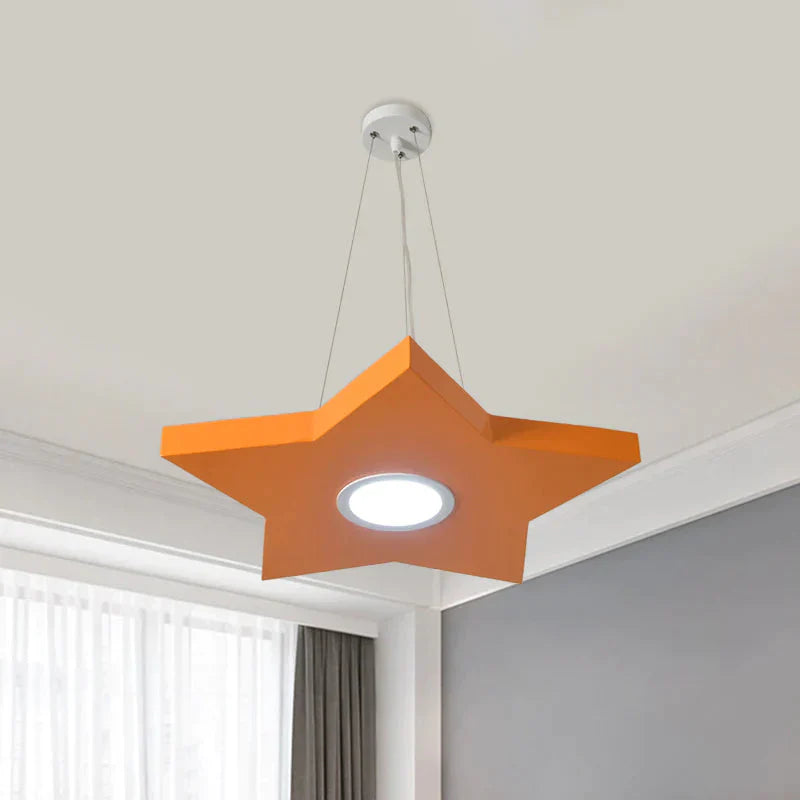 Metal Sun/Star/Moon Ceiling Light Kids Style Led Pendant Chandelier In Yellow/Orange/Blue For