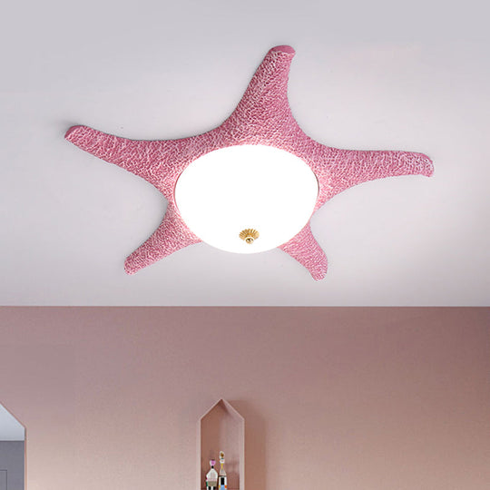 Starry Night In Your Room - Resin Starfish Led Flush Mount Light Fixture For Kids Playful Pink