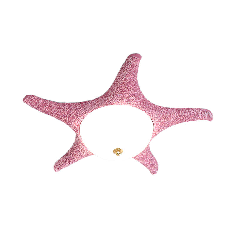 Starry Night In Your Room - Resin Starfish Led Flush Mount Light Fixture For Kids Playful Pink