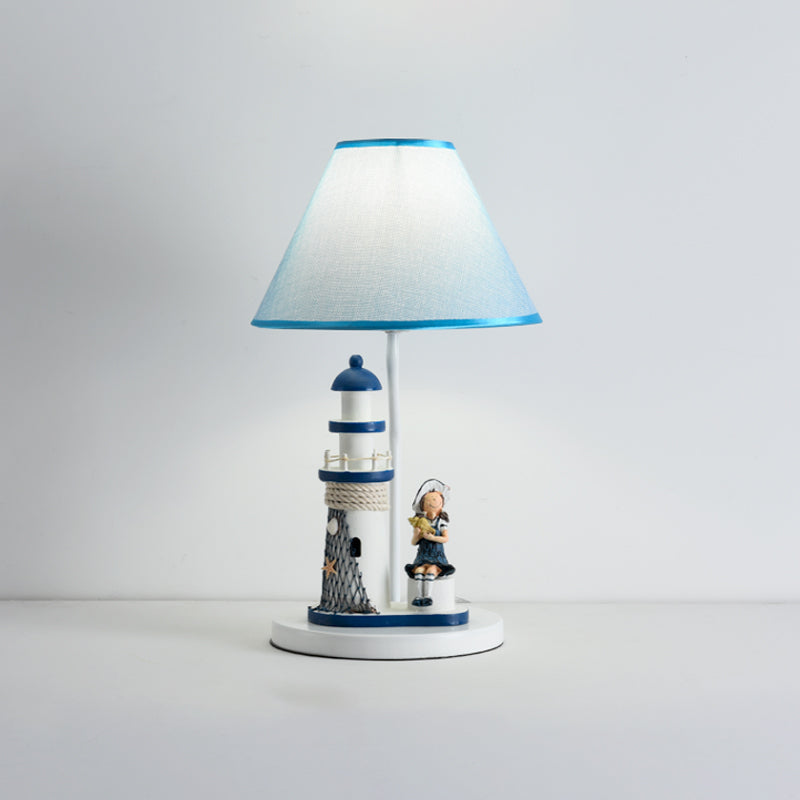 Minelava - Kids Conical Task Lighting Style Fabric 1 - Head Bedroom Table Light With Boy/Girl And