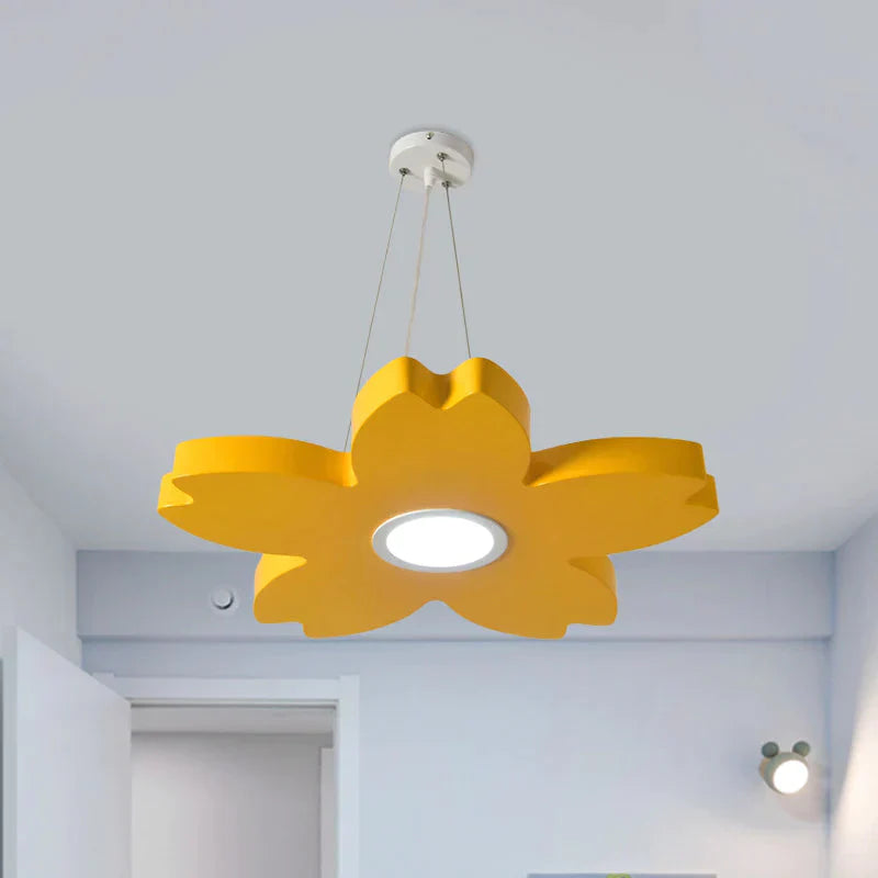 Red/Yellow/Blue Flower Chandelier Lamp Contemporary Led Metallic Ceiling Hang Fixture For Playing