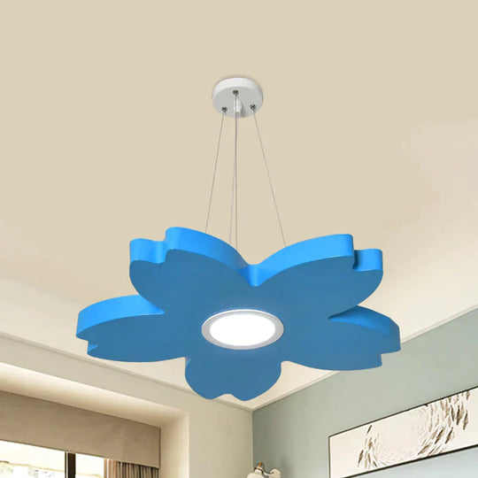 Red/Yellow/Blue Flower Chandelier Lamp Contemporary Led Metallic Ceiling Hang Fixture For Playing