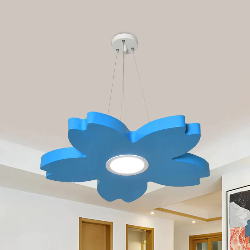 Red/Yellow/Blue Flower Chandelier Lamp Contemporary Led Metallic Ceiling Hang Fixture For Playing