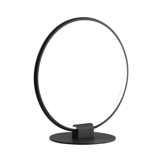 Nora - Modern Annular Metal Table Lamp Modernism Led Black Night Lighting With Slim Round Pedestal