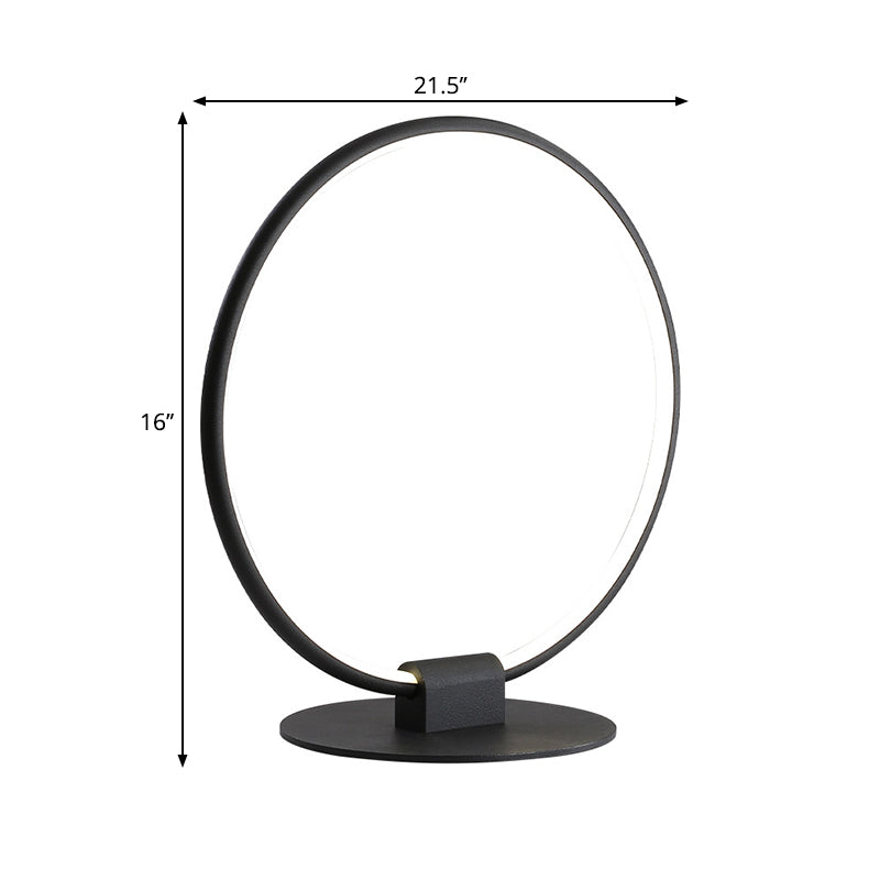 Nora - Modern Annular Metal Table Lamp Modernism Led Black Night Lighting With Slim Round Pedestal