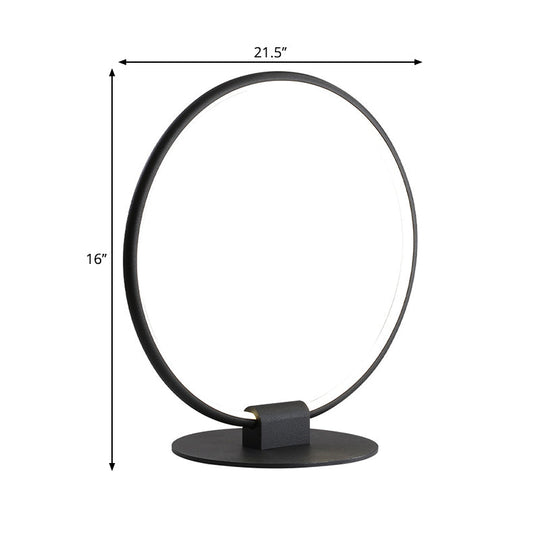 Nora - Modern Annular Metal Table Lamp Modernism Led Black Night Lighting With Slim Round Pedestal