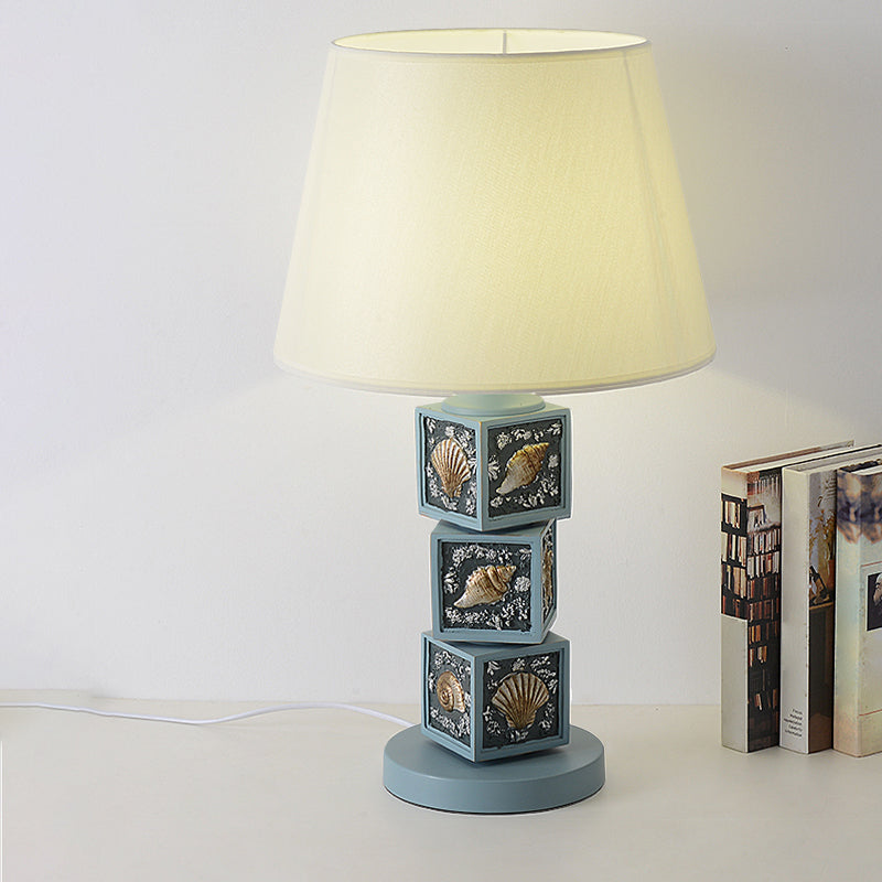 Riley - Resin Stacked Cube Desk Lighting Mediterranean 1 Bulb Light/Sky Blue Night Lamp With Barrel