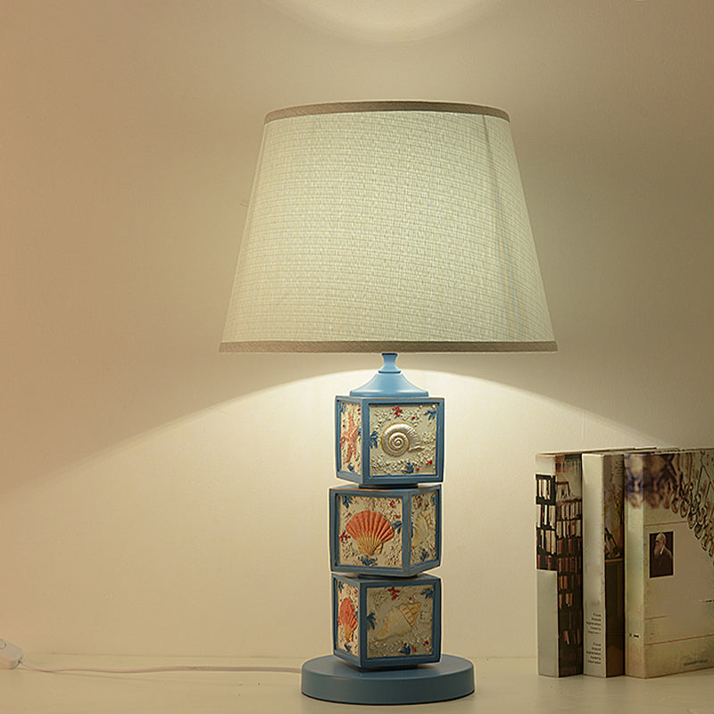 Riley - Resin Stacked Cube Desk Lighting Mediterranean 1 Bulb Light/Sky Blue Night Lamp With Barrel