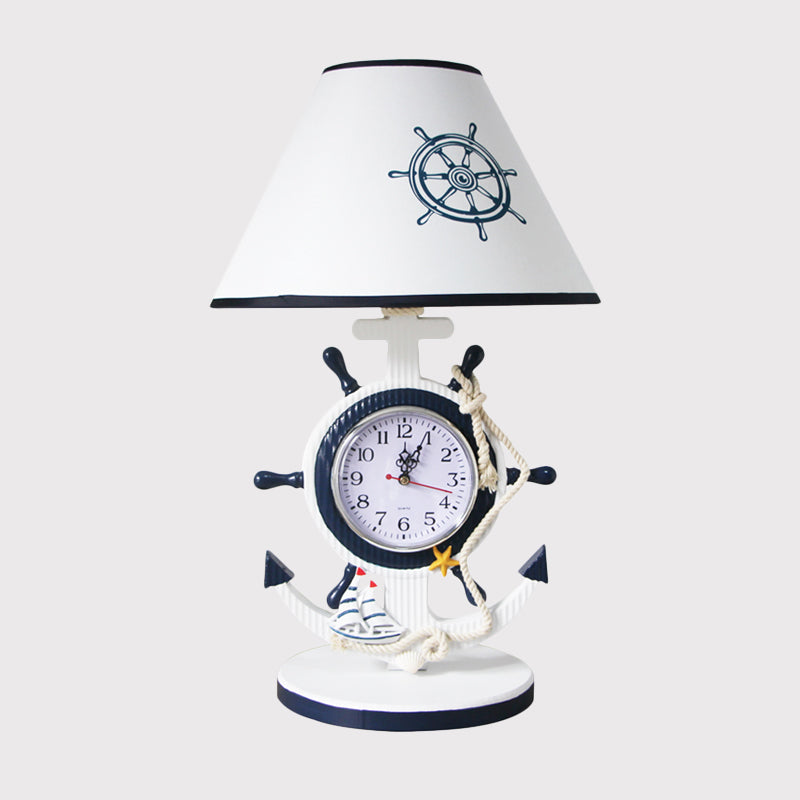 Jeanne - Children Rudder Base Table Lighting Style Resin Single Bulb Blue Shaded Night Stand Lamp