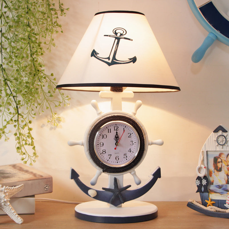 Jeanne - Children Rudder Base Table Lighting Style Resin Single Bulb Blue Shaded Night Stand Lamp