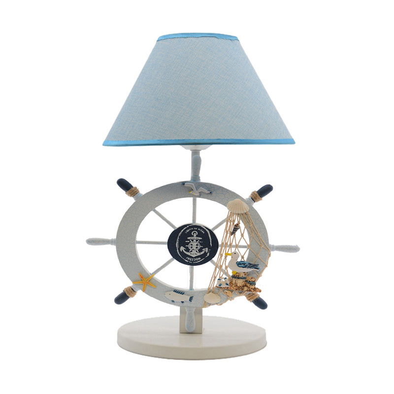 Alphecca - Blue Children Single Light Rudder Task Lighting With Fabric Shade Conical Small Desk Lamp