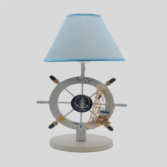 Alphecca - Blue Children Single Light Rudder Task Lighting With Fabric Shade Conical Small Desk Lamp