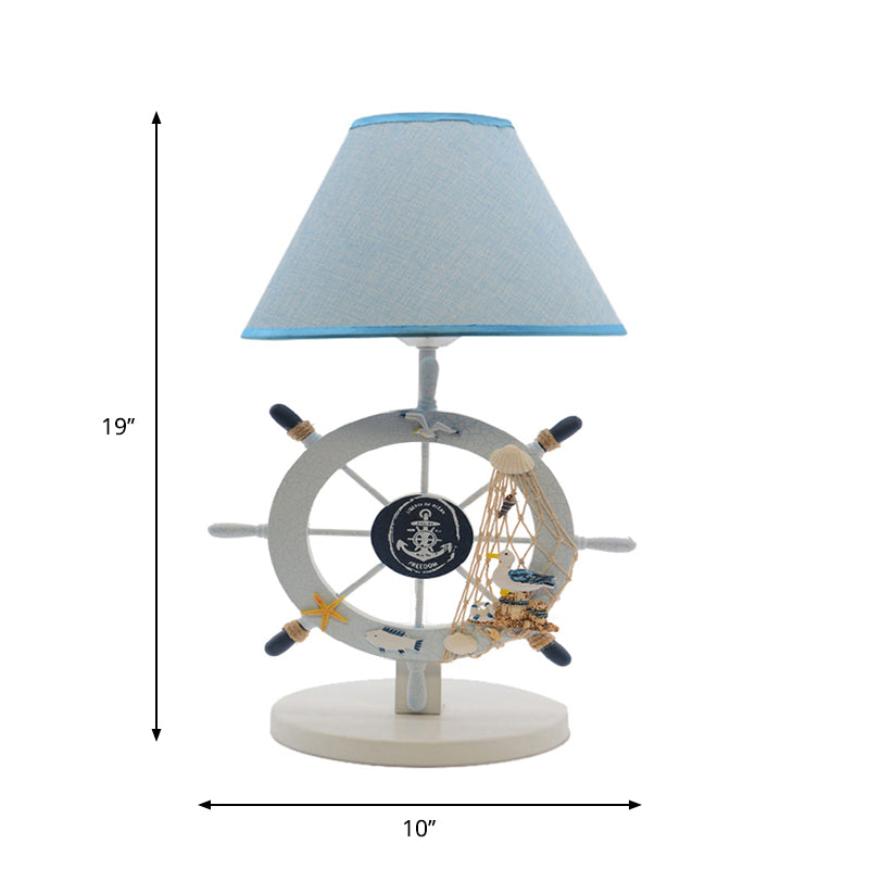 Alphecca - Blue Children Single Light Rudder Task Lighting With Fabric Shade Conical Small Desk Lamp