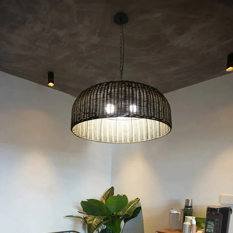 Wide Bowl Down Lighting Pendant Farm Bamboo 3 - Head Coffee Chandelier Light Fixture