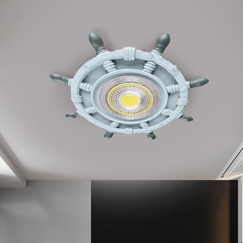 Navigate The Seas With Rudder Flush Mount Lighting Fixture For Kids Room In Blue Ceiling Light