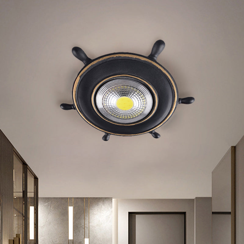 Navigate The Seas With Rudder Flush Mount Lighting Fixture For Kids Room In Blue Ceiling Light