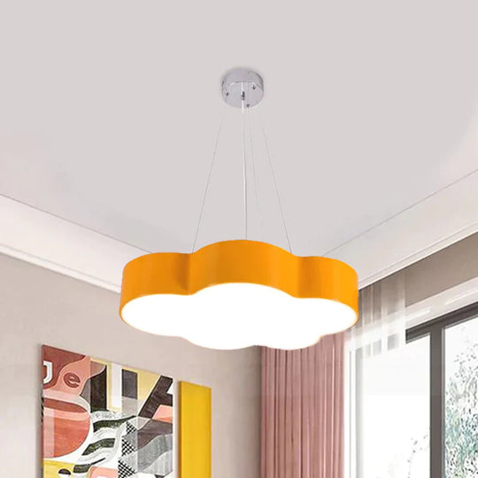 Red/Yellow Cloud Hanging Ceiling Light Macaroon Led Acrylic Pendant Chandelier With Round Canopy