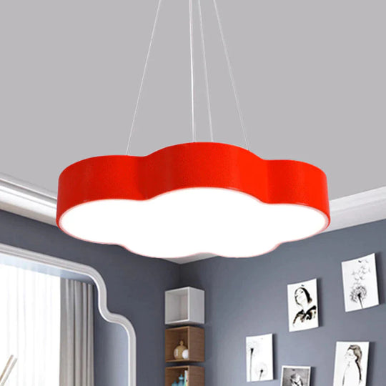 Red/Yellow Cloud Hanging Ceiling Light Macaroon Led Acrylic Pendant Chandelier With Round Canopy