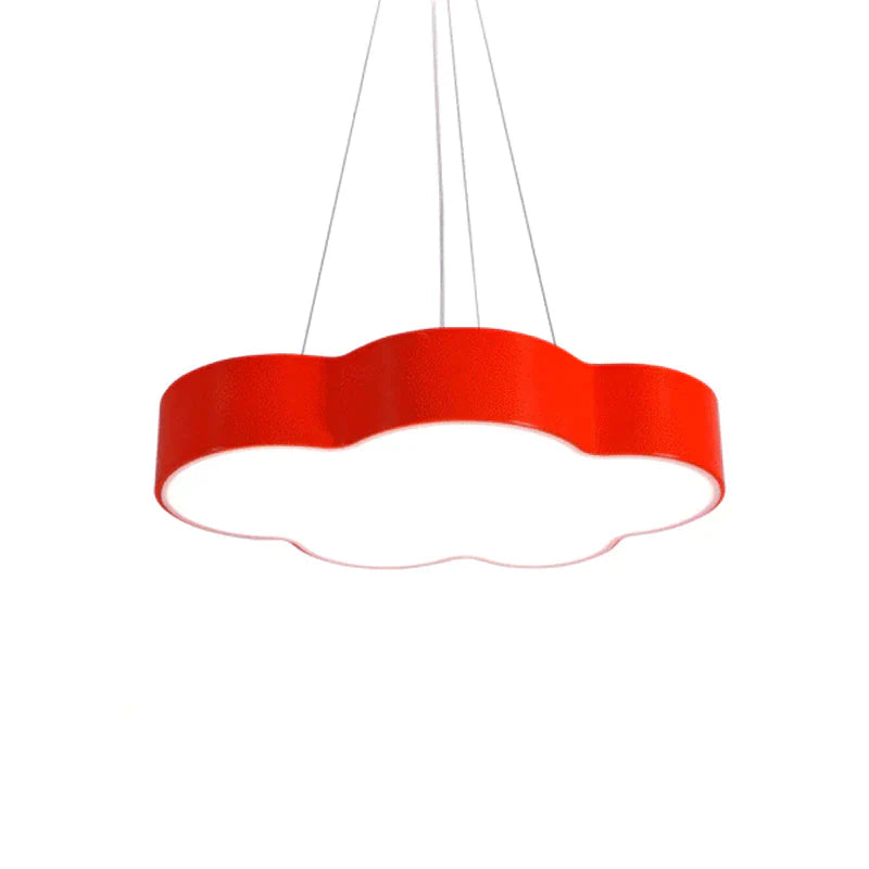 Red/Yellow Cloud Hanging Ceiling Light Macaroon Led Acrylic Pendant Chandelier With Round Canopy