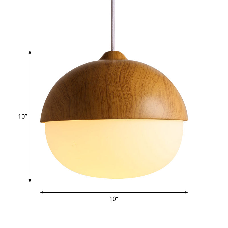 Alwaid - Japanese Style Glass & Wood Pendant Light 1 Nut Shaped Hanging