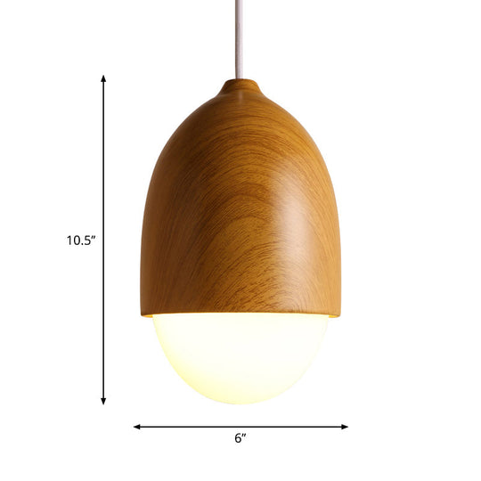 Alwaid - Japanese Style Glass & Wood Pendant Light 1 Nut Shaped Hanging