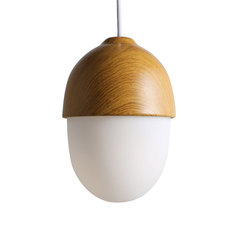 Alwaid - Japanese Style Glass & Wood Pendant Light 1 Nut Shaped Hanging