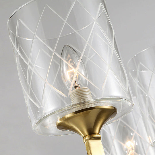 Emanuela - Elegant Grid Cylinder Shade Chandelier Style Metallic Ceiling Pendant In Gold For Study