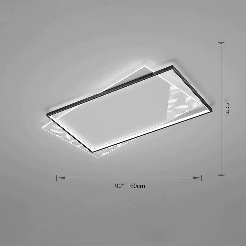 Living Room Lamp Led Light Luxury Modern Creative Feather Ceiling Rectangular Hall Black / L 90Cm