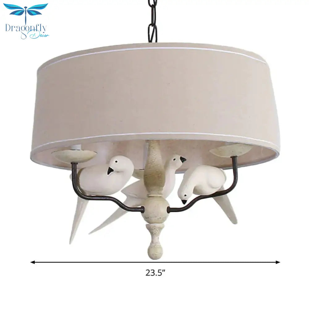 19.5’/23.5’ Wide Round Hanging Pendant Light Nordic Fabric 3 Heads Flaxen Chandelier Lighting