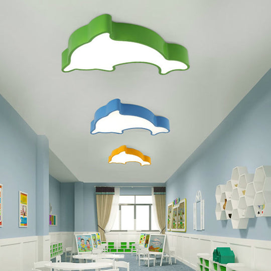 Ocean - Inspired Dolphin Led Nursery Ceiling Lamp Acrylic Cartoon Flush Mount Light Fixture In Red